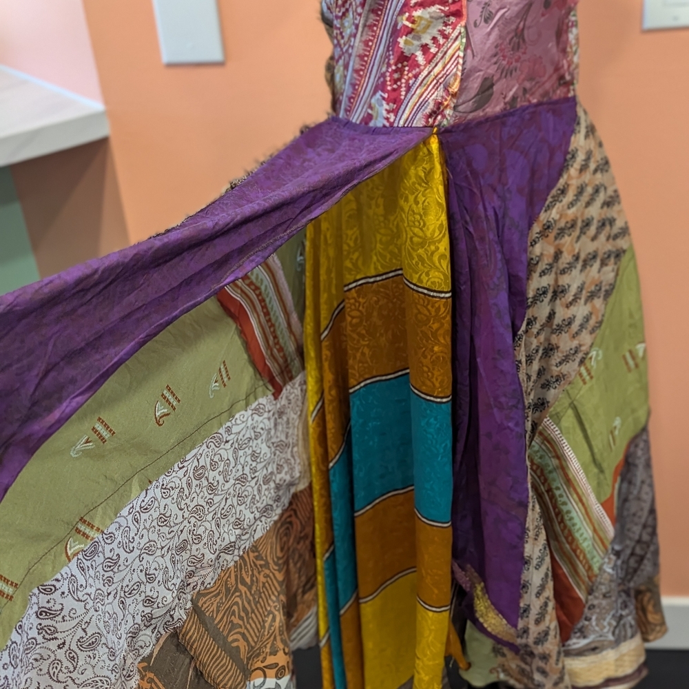 Bohenian Jack Pot Silk Multicolor Patchwork Halter Dress Maxi Festival - Picture 7 of 16